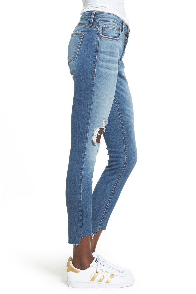Ripped Step Hem Skinny Jeans, Alternate, color, DESTROY RINSE WASH