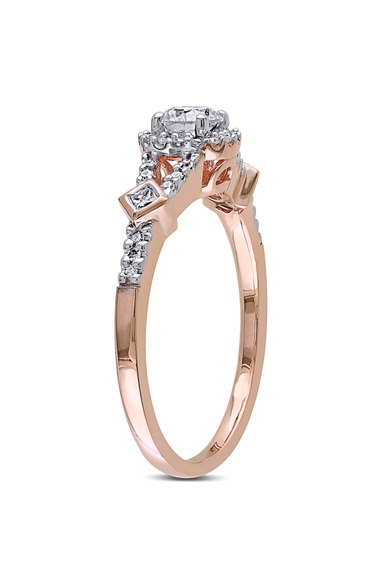Diamond Halo Station Engagement Ring 10k, Alternate, color, 10k Rose Gold