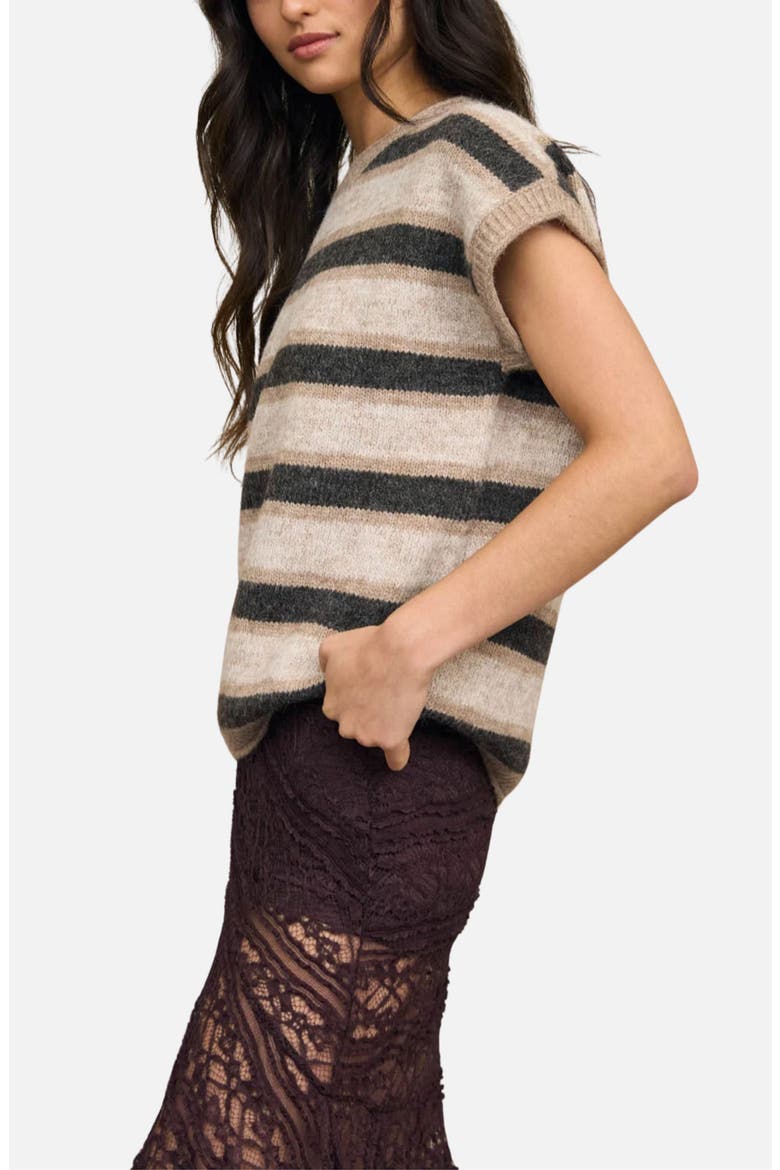 Marled Striped Short Sleeve Sweater, Alternate, color, DARK BROWN