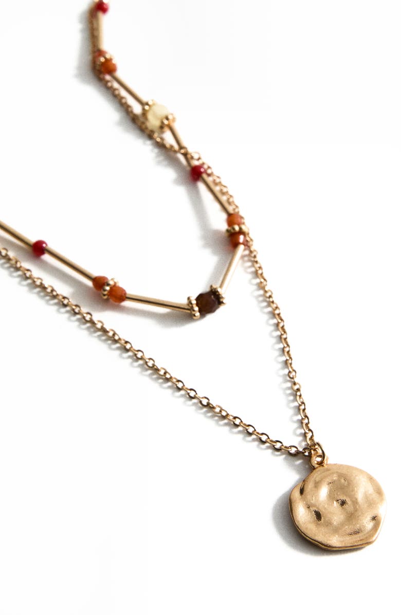 MANGO Combined Double Pendant Necklace, Alternate, color, Gold