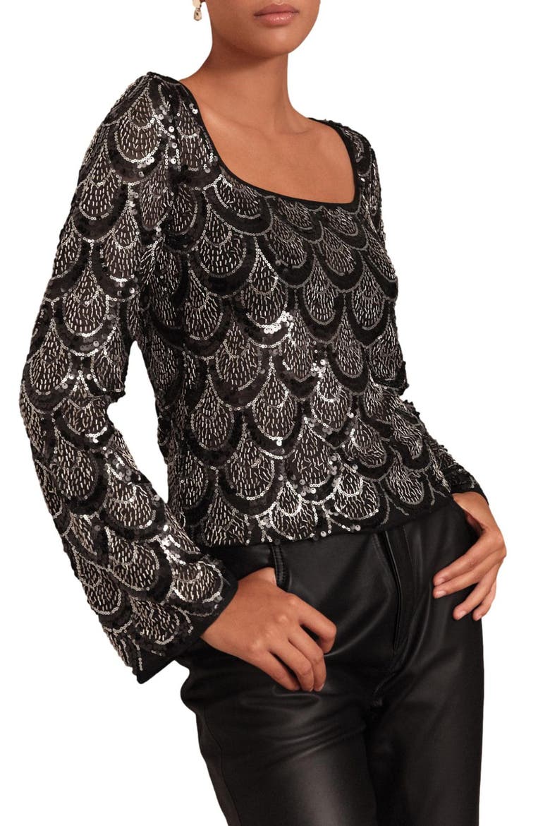 Sequin Geometric Top, Main, color, BLACK