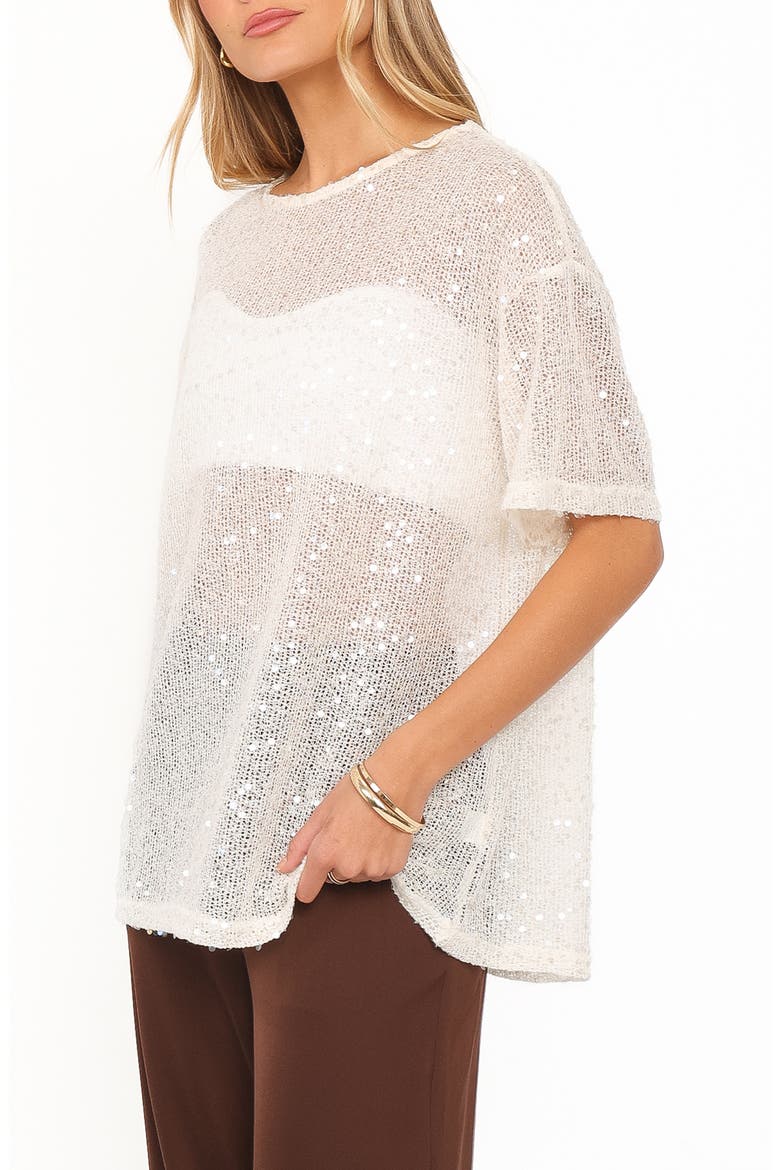 Nadine Sequin Open Knit Tee, Alternate, color, CREAM