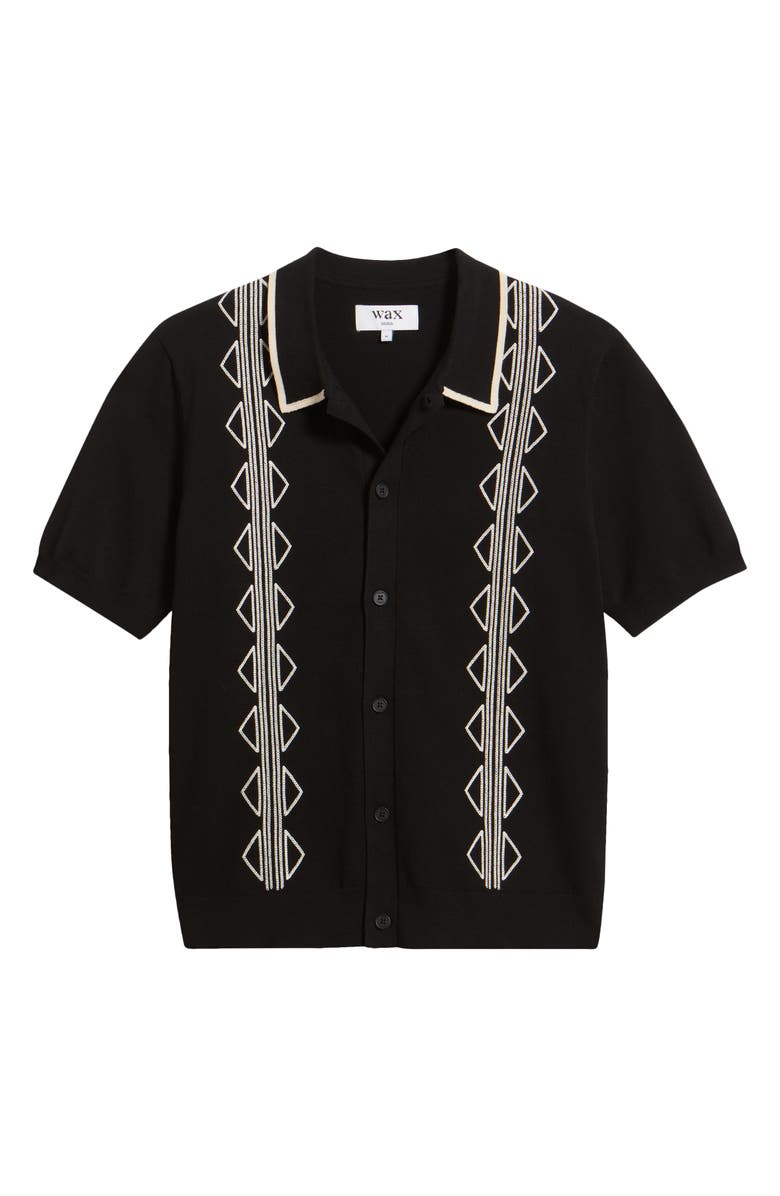 Wax London Tellaro Short Sleeve Retro Embroidered Shirt, Main, color, Black / Ecru