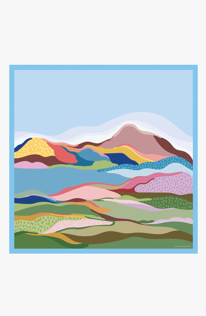 Jessie Zhao New York Double Sided Silk Scarf Of Ocean Breeze, Main, color, Blue