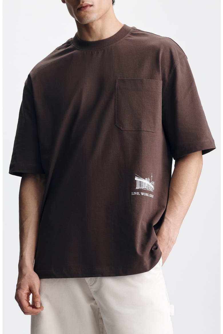 Brooklyn Bridge Loose Fit Pocket Graphic T-Shirt, Main, color, FRENCH ROAST
