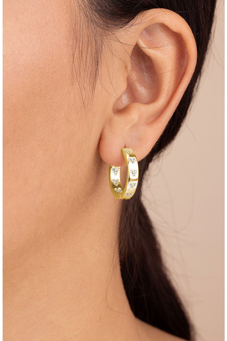 Cubic Zirconia Heart Station Hoop Earrings, Alternate, color, GOLD