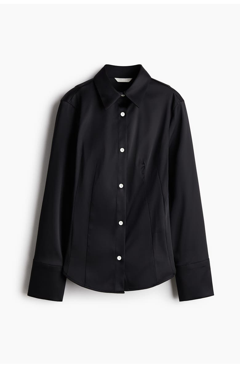H&M Fitted twill shirt, Alternate, color, Black