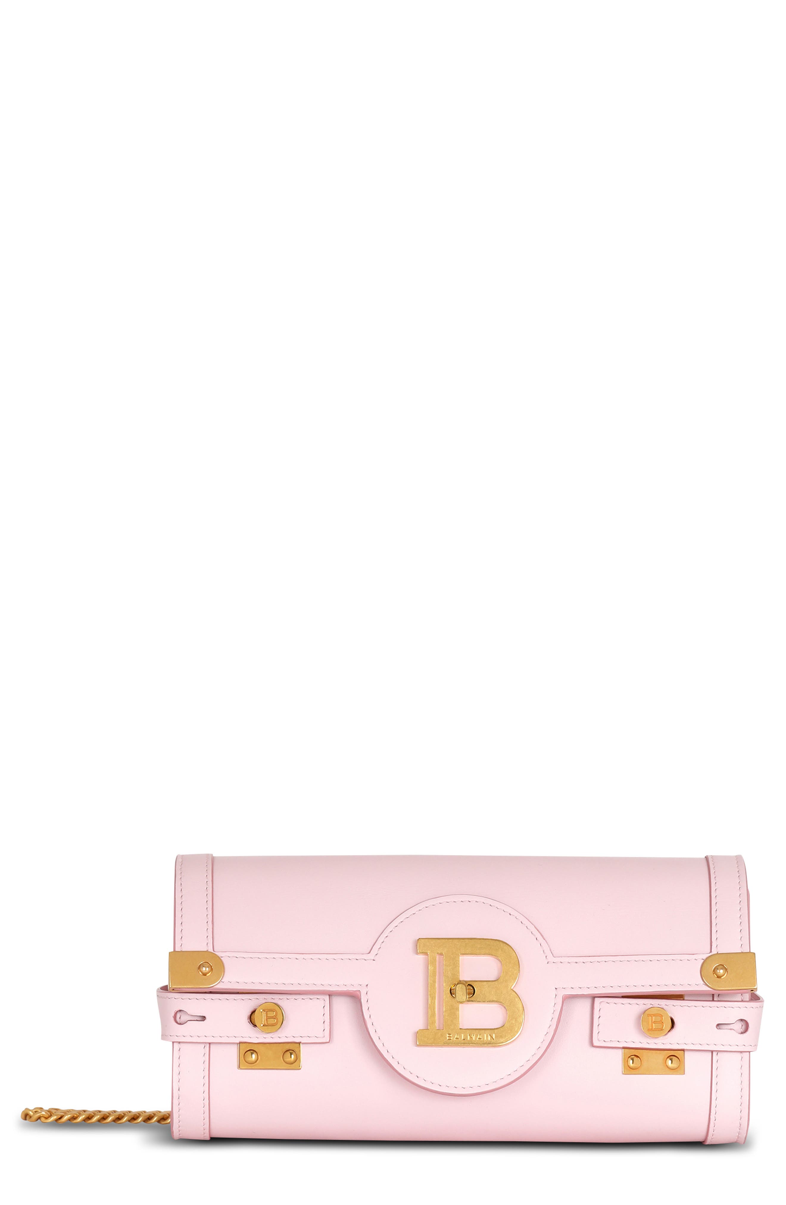 Balmain B-Buzz 23 Calfskin Leather Clutch, Main, color, 