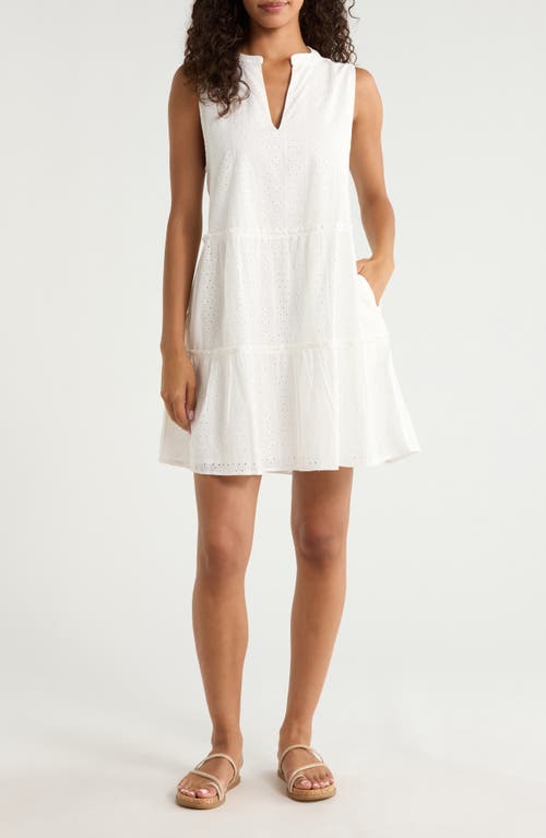 Elan Eyelet Tiered Sleeveless Cover-up Minidress In White