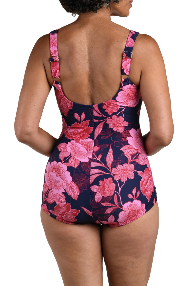 Shirred One-Piece Swimsuit, Alternate, color, INDIGO