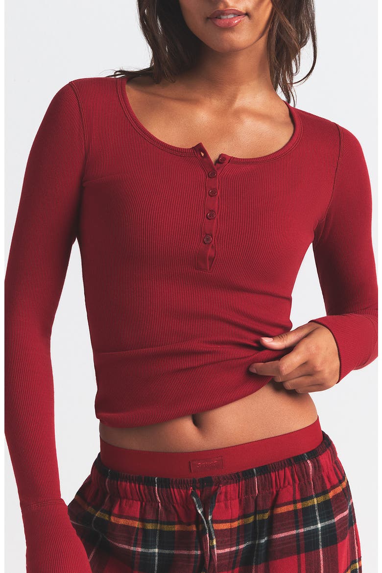 Cotton RIb Scoop Neck Henley, Main, color, BRICK