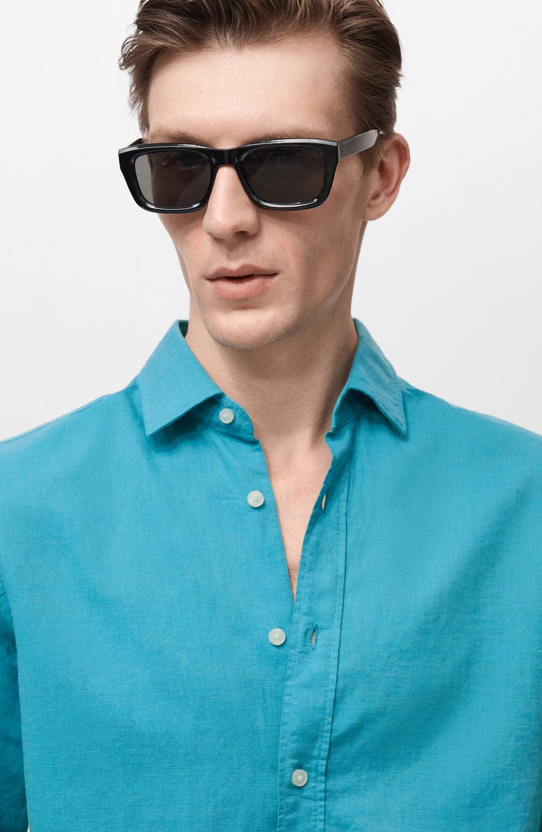 MANGO Linen & Cotton Button-Up Shirt, Alternate, color, 