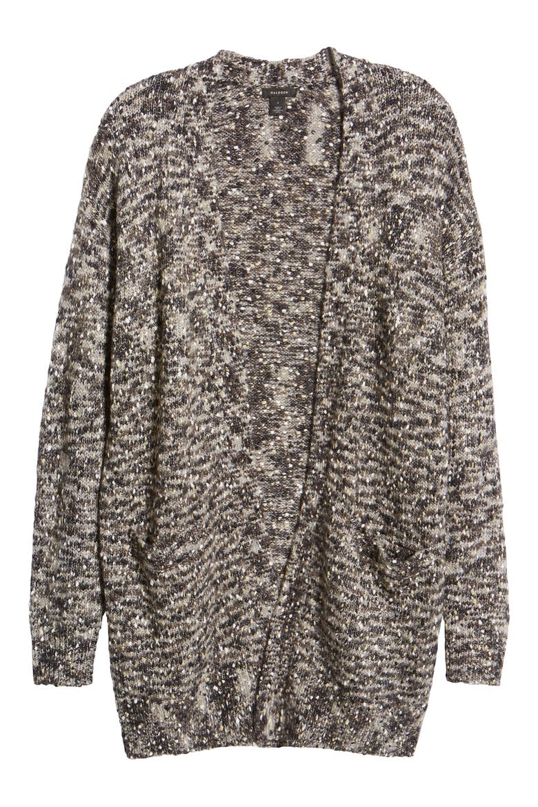 Metallic Flecked Open Long Cardigan, Alternate, color, BLACK- GREY METALLIC NEP