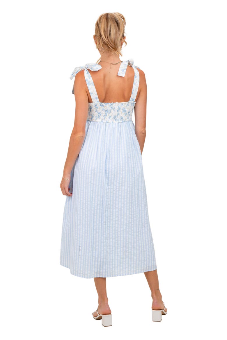 Floral Contrast Stripe Shoulder Tie Midi Dress, Alternate, color, Light Blue