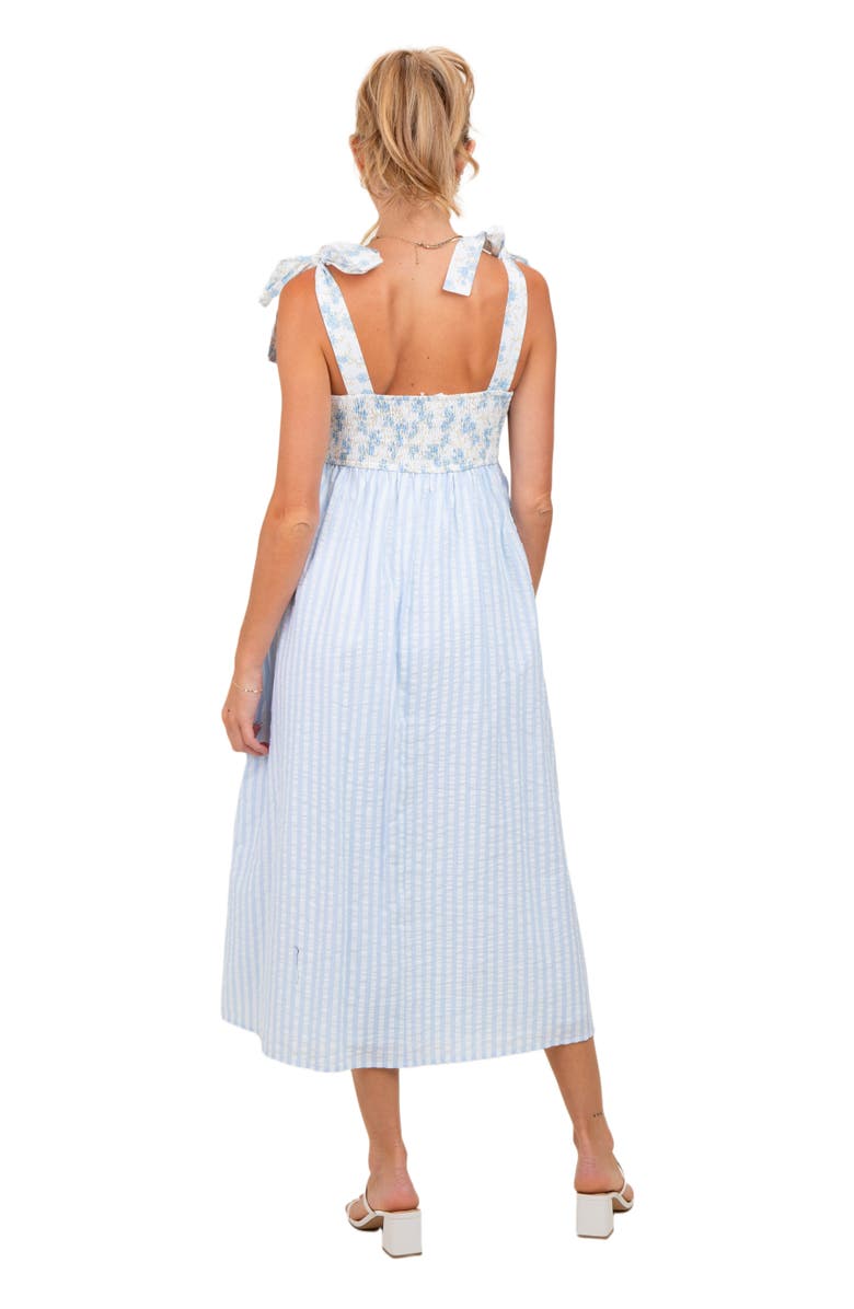 PinkBlush Floral Contrast Stripe Shoulder Tie Midi Dress, Alternate, color, Light Blue