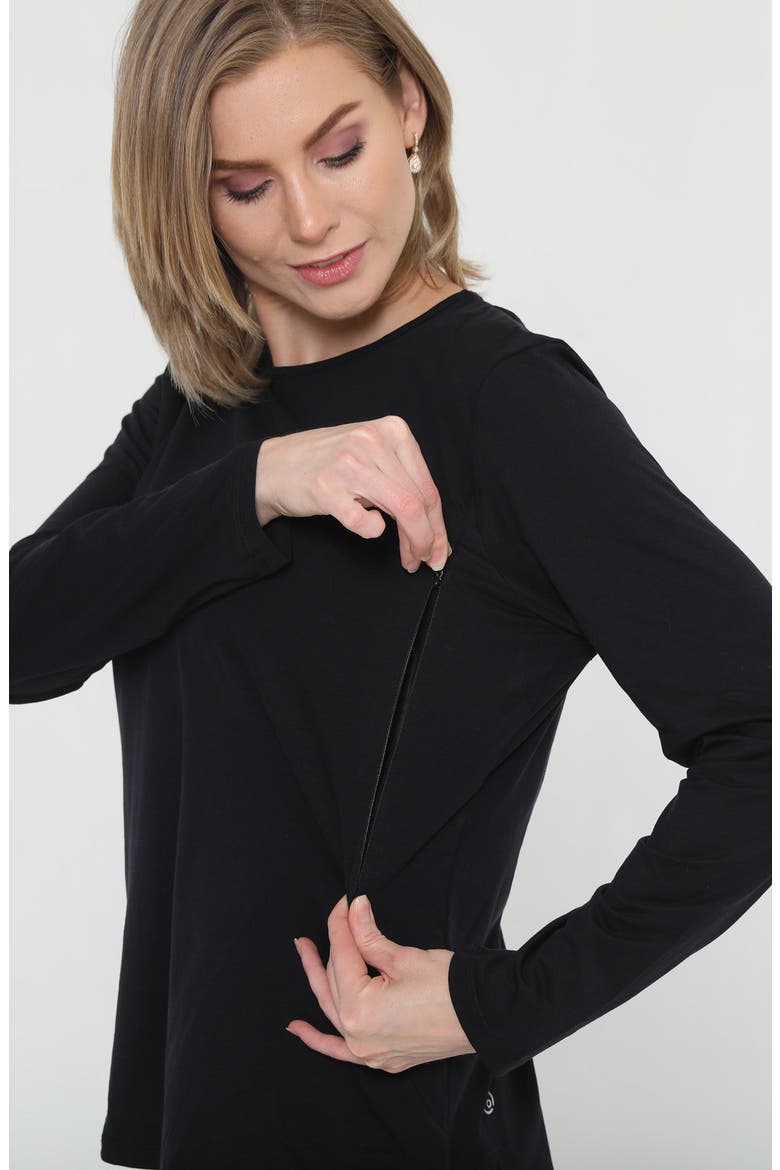 Harper Cross Back Long Sleeve Nursing Top, Alternate, color, Noir