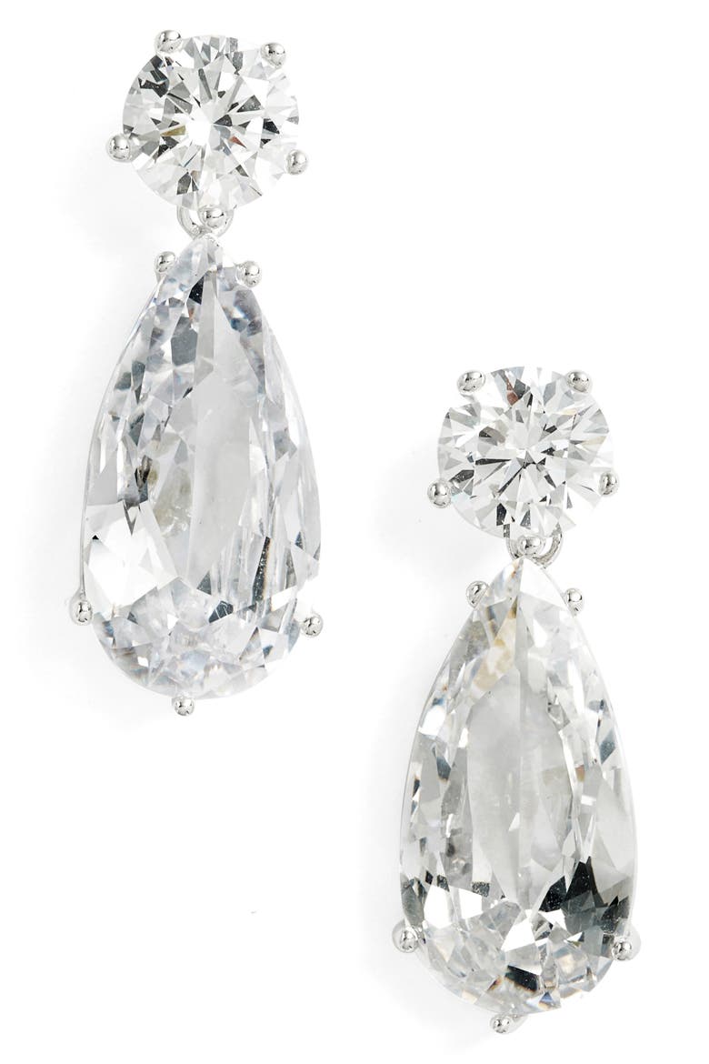 Double Drop Earrings, Main, color, SILVER