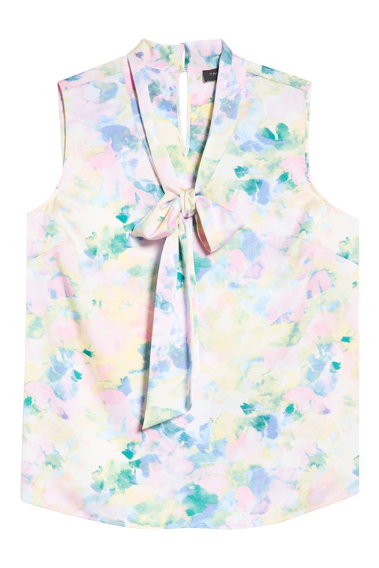 Abstract Floral Tie Neck Sleeveless Satin Top, Alternate, color, BLUSH BUTTERCUP