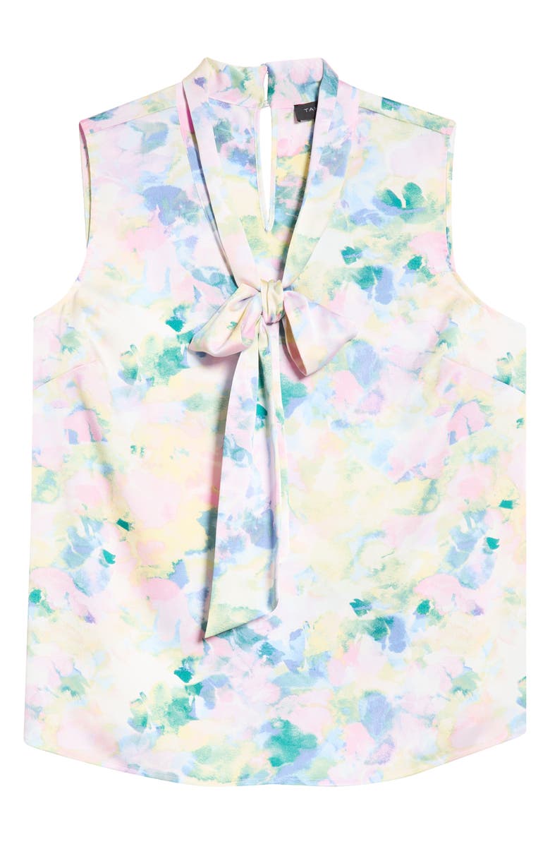 Tahari ASL Abstract Floral Tie Neck Sleeveless Satin Top, Alternate, color, Blush Buttercup
