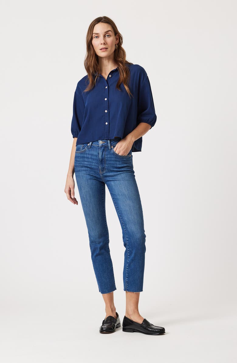 Mavi Jeans Viola Raw Hem High Waist Ankle Straight Leg Jeans, Alternate, color, Mid Brushed Flex Blue