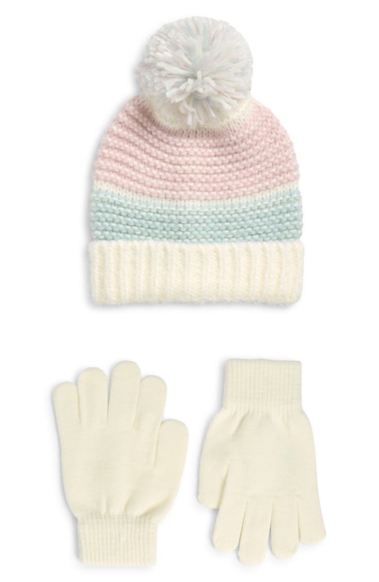 Capelli New York Three Tone Stripe Beanie & Gloves, Main, color, Lilac