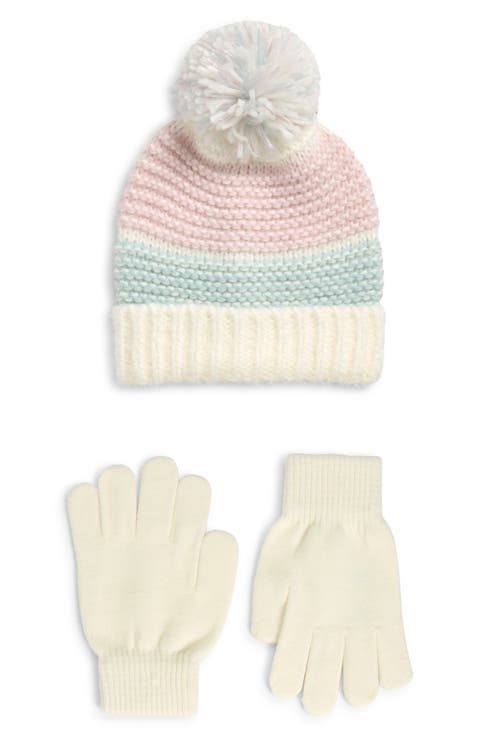 Three Tone Stripe Beanie & Gloves (Big Kid)