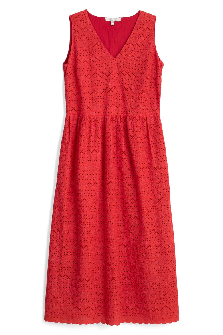 Meadow Saffron Eyelet Embroidered Sleevleess Dress, Alternate, color, TOMATO