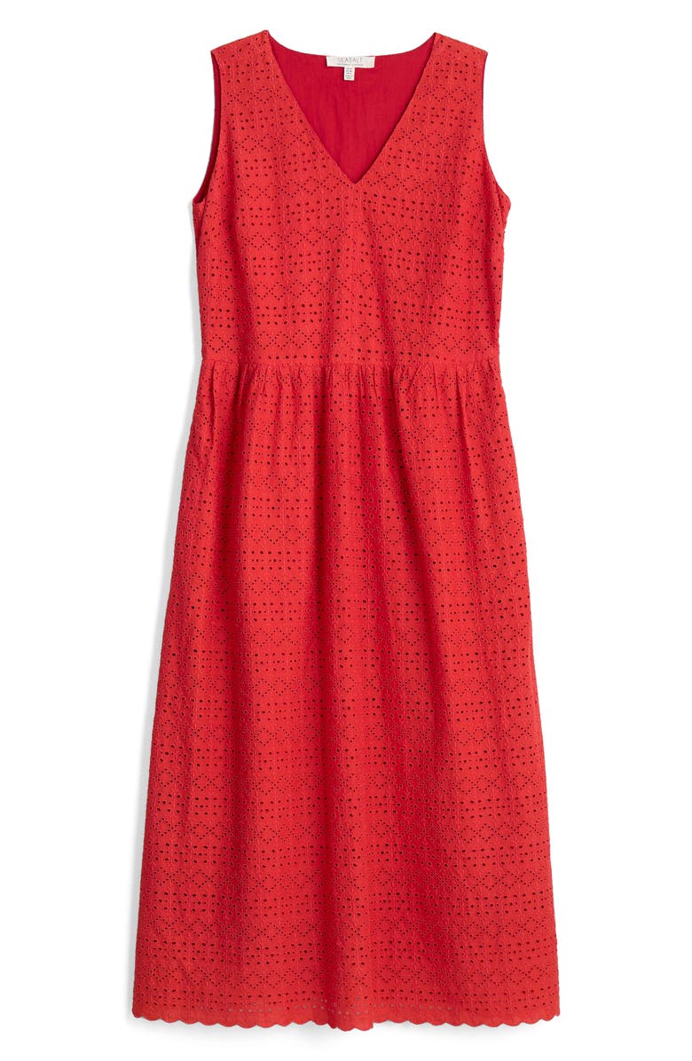 Seasalt Cornwall Meadow Saffron Eyelet Embroidered Sleevleess Dress, Alternate, color, Tomato