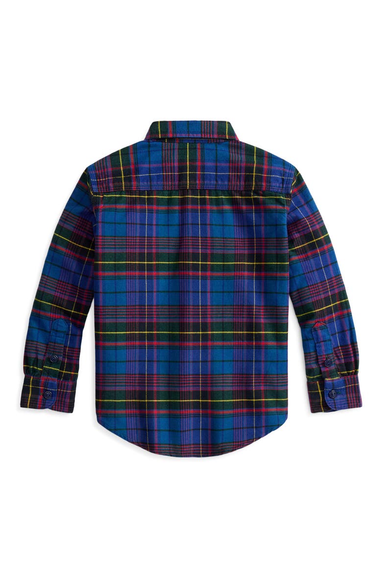 Kids' Plaid Long Sleeve Brushed Oxford Shirt, Alternate, color, GREEN JEWEL BLUE MULTI