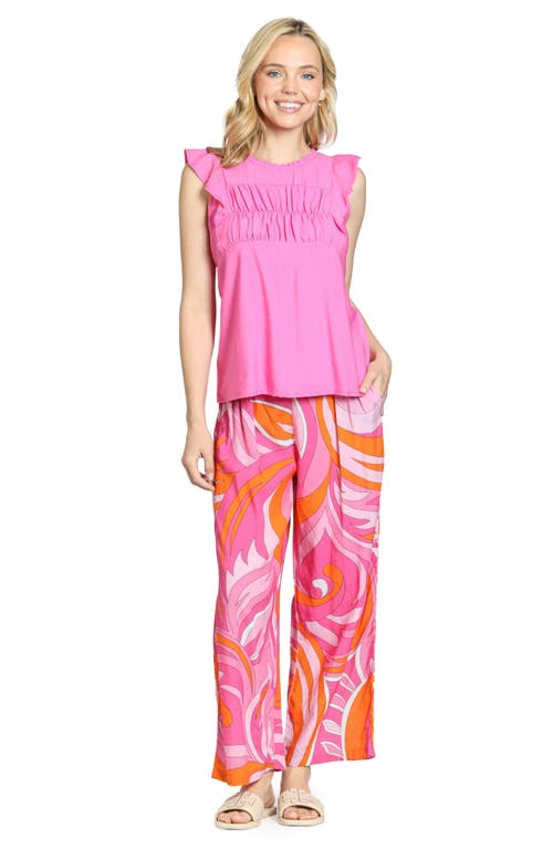 Apny Print Tie Waist Crop Wide Leg Pants In Pink