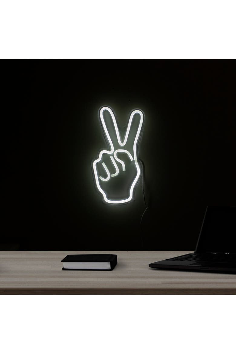LED Peace Sign Hand Neon Lighted Wall Art - 15" - White, Alternate, color, White