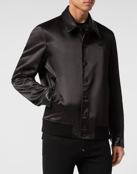 Graphic Back Satin Finish Bomber Jacket Men