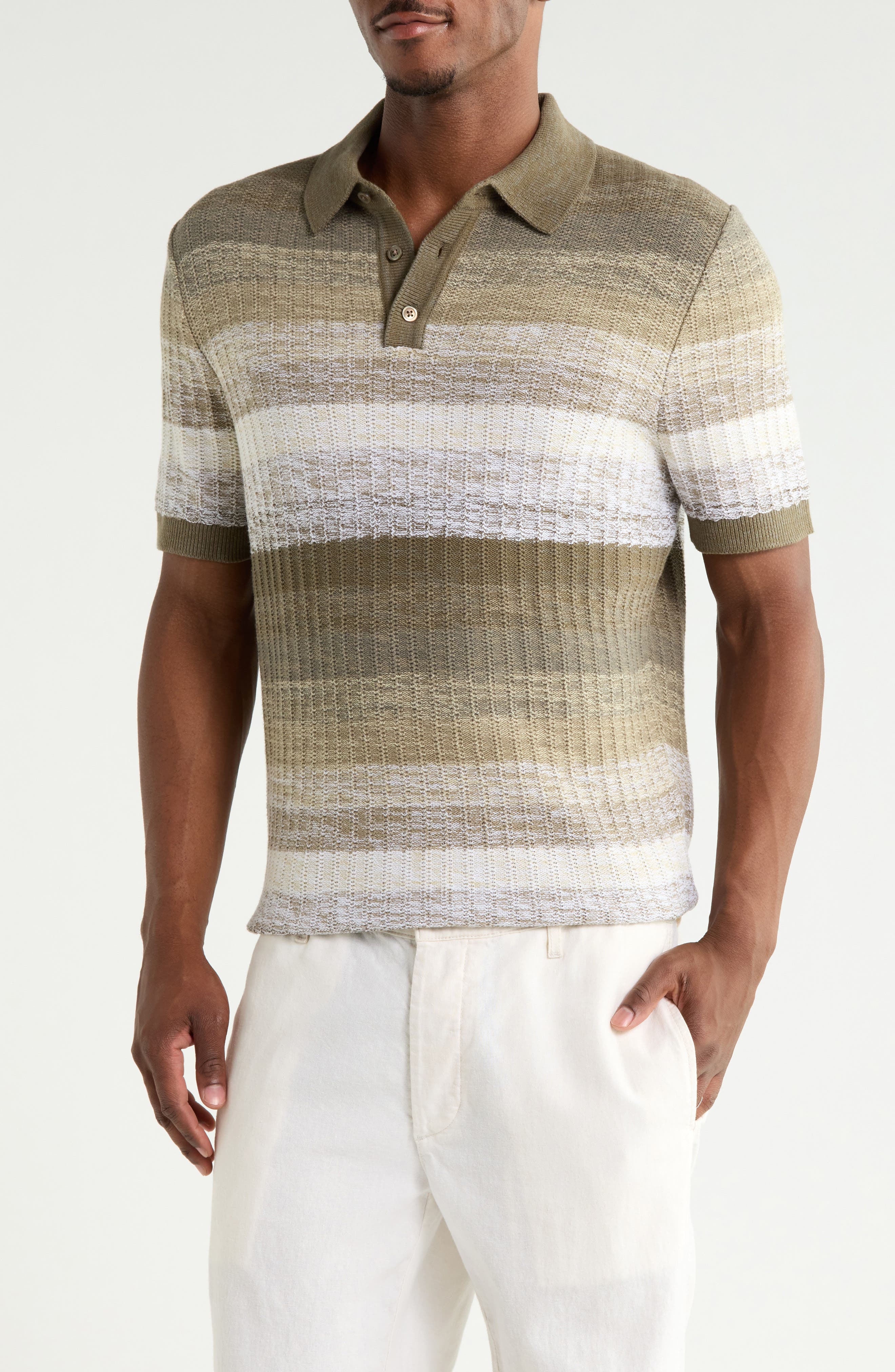 Short Sleeve Stripe Sweater Knit Polo
