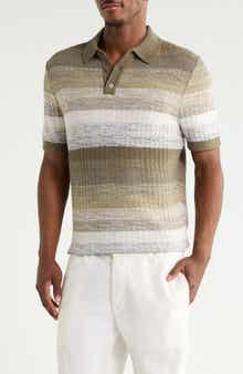 Short Sleeve Stripe Sweater Knit Polo