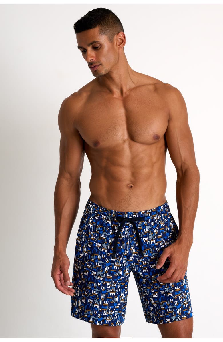 SHAN Long fit stretch swim trunks, Main, color, Print