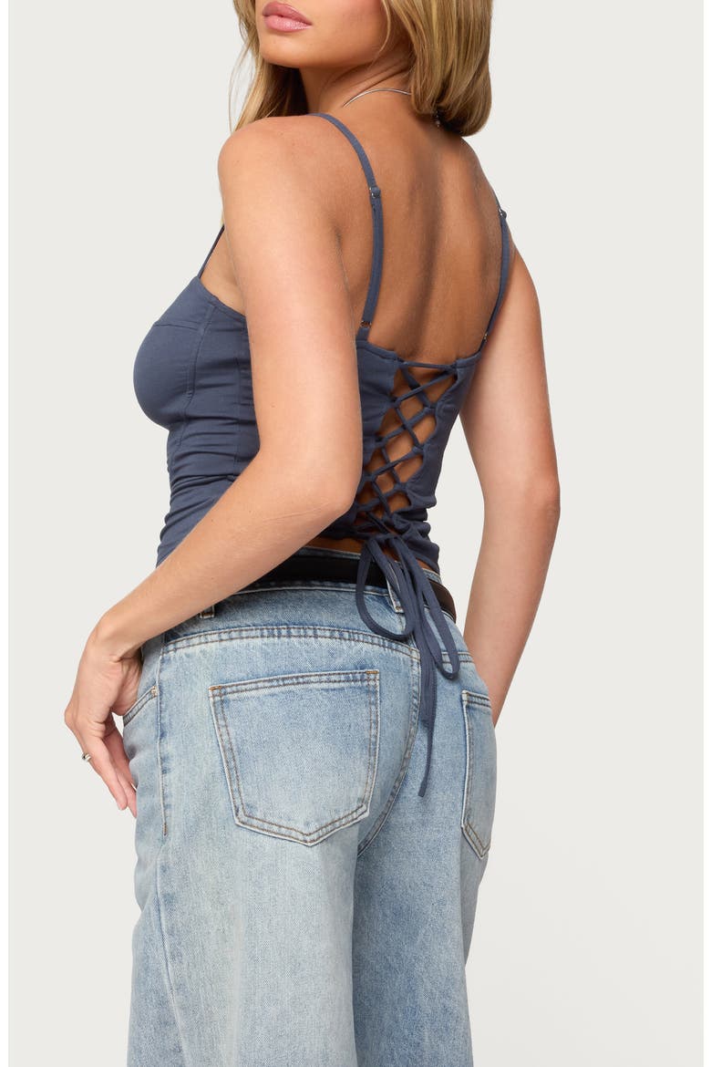 Katanaya Lace-Up Tank, Alternate, color, NAVY