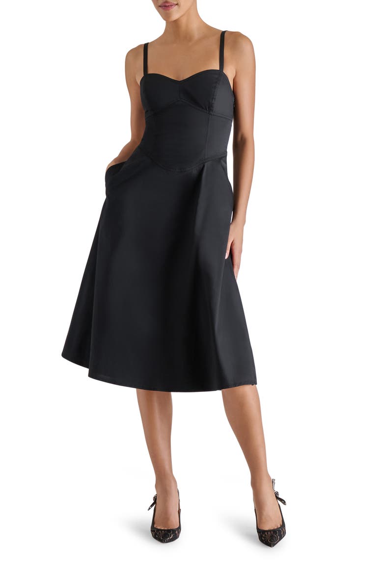 Aster Sleeveless Stretch Cotton Fit & Flare Dress, Main, color, BLACK