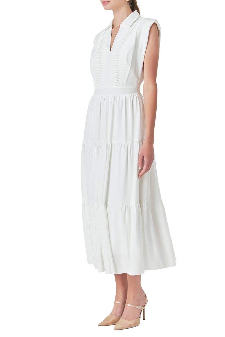 Pintuck Detail Tiered Midi Dress, Alternate, color, WHITE