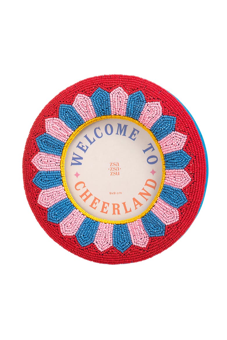 Dadri Round Decorative  Beaded Wood Frame Cheerland 7 In, Main, color, Red