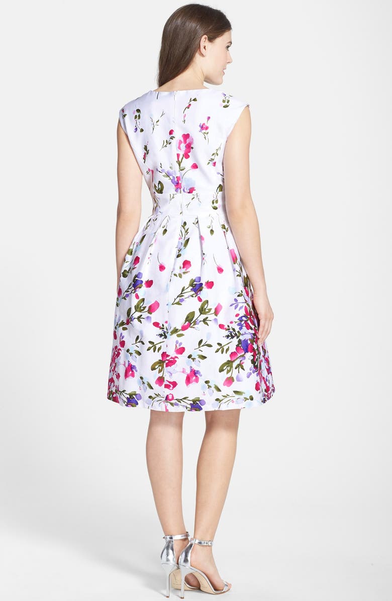 Chetta B Floral Print Pleated Cotton Fit & Flare Dress, Alternate, color, 