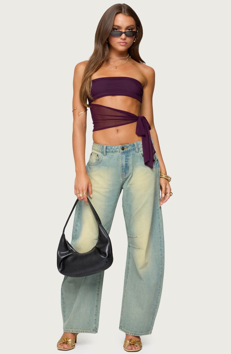 EDIKTED Amaro Strapless Side Tie Cutout Top, Alternate, color, Purple