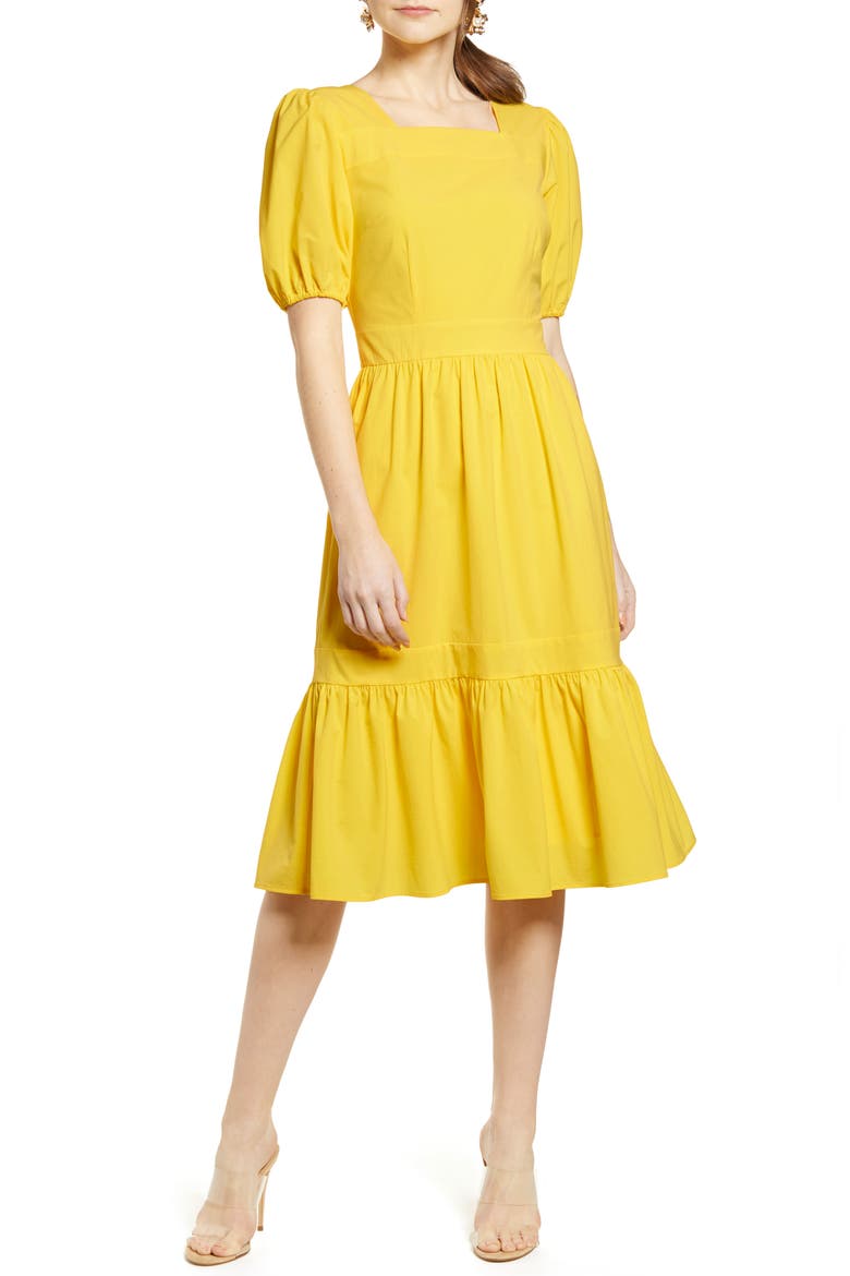 Puff Sleeve Dress, Main, color, YELLOW ZEST