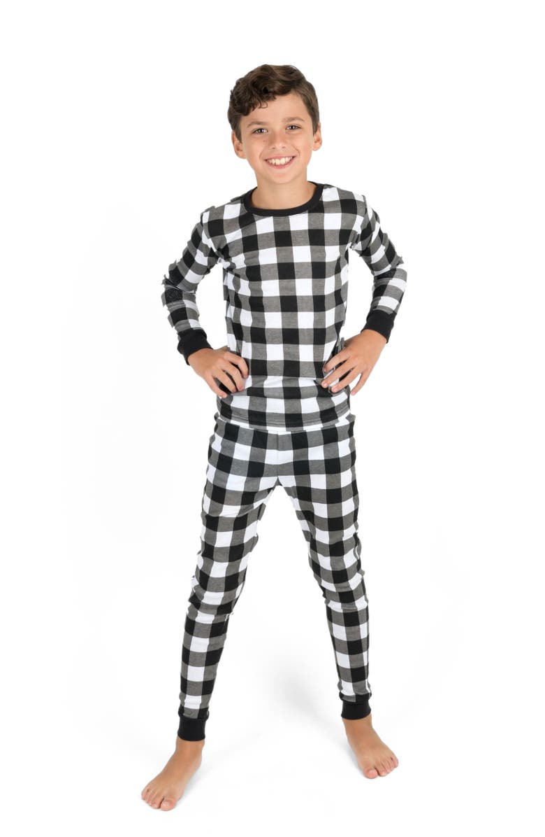 Leveret Kids Two-Piece Cotton Matching Family Holiday Pajamas, Christmas Plaid, Main, color, Plaid Black & White