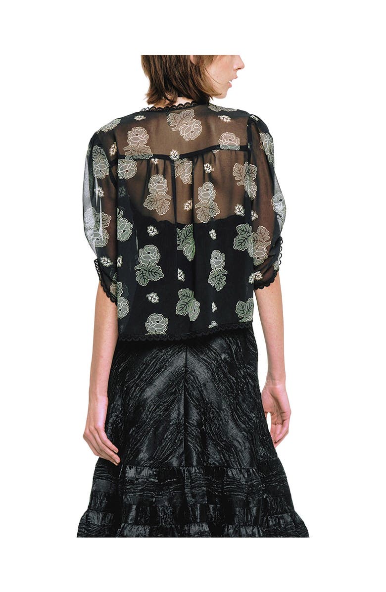 Anna Sui Lily and Roses Chiffon Combo Embroidered Bed Jacket, Alternate, color, Black