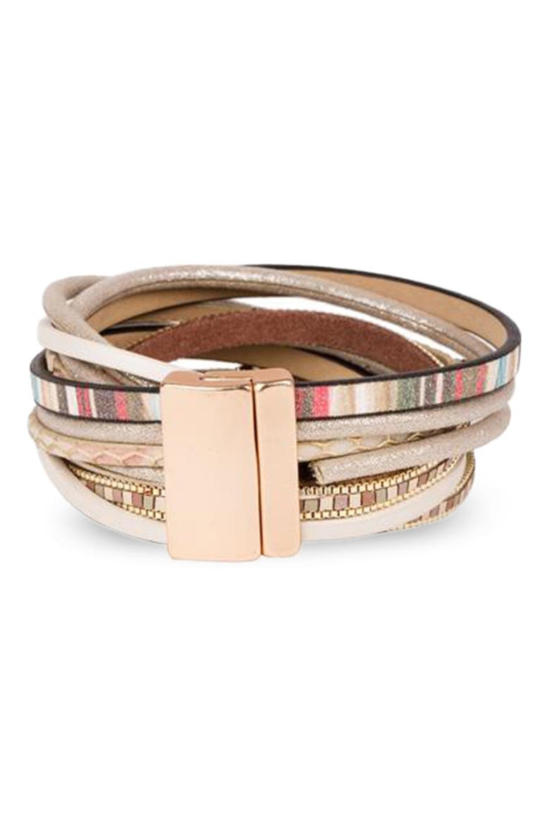 Faux Leather Wrap Bracelet, Main, color, TAUPE