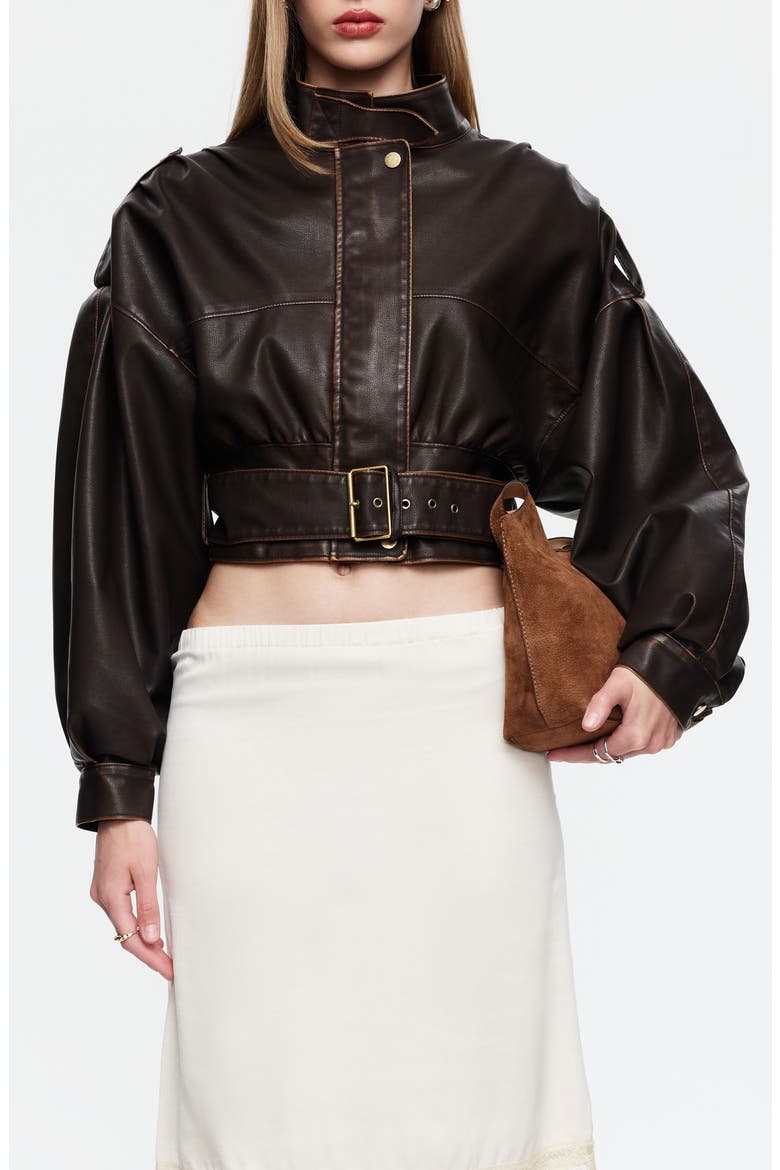 Gigi Faux Leather Jacket, Main, color, CHOCOLATE