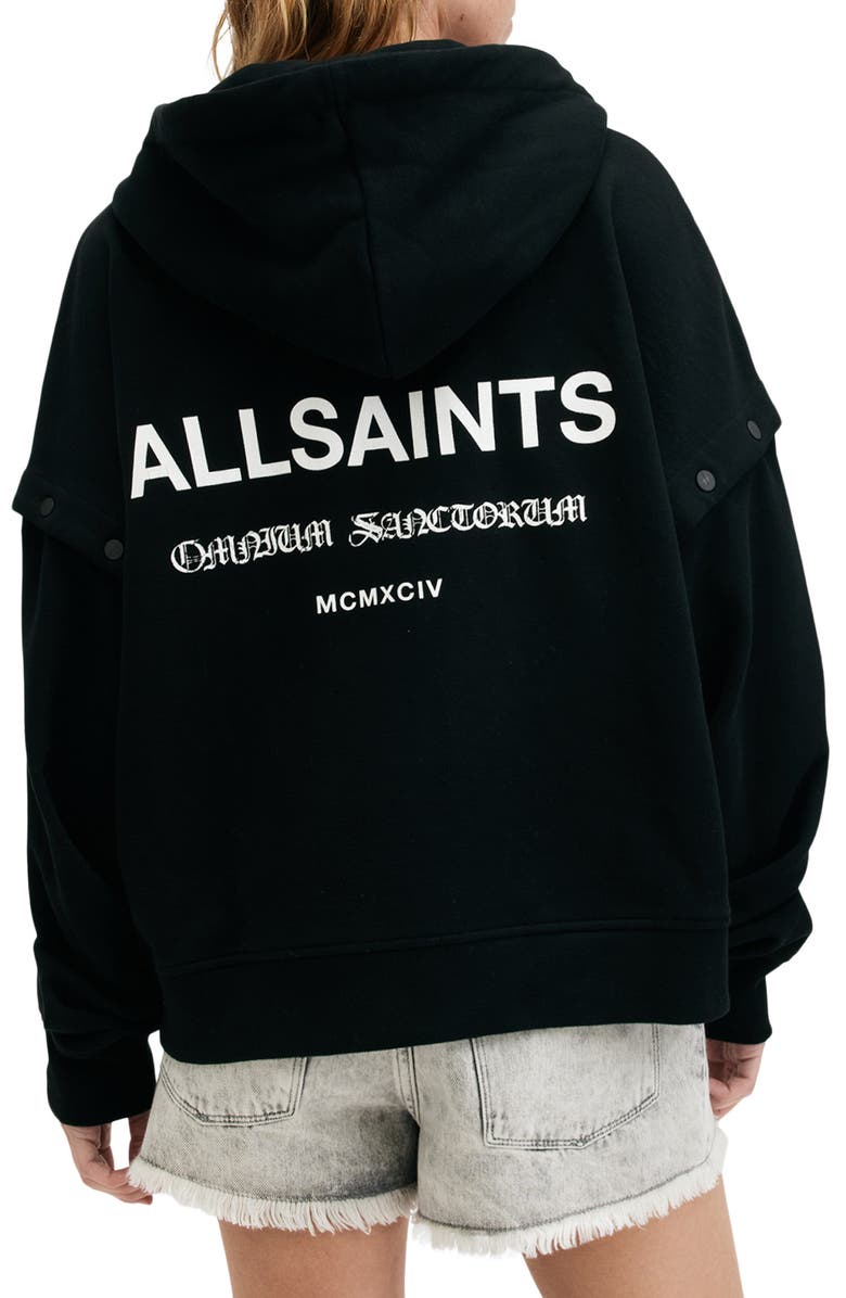 AllSaints Omnium Amphia Logo Graphic Zip Hoodie with Removable Sleeves, Alternate, color, 