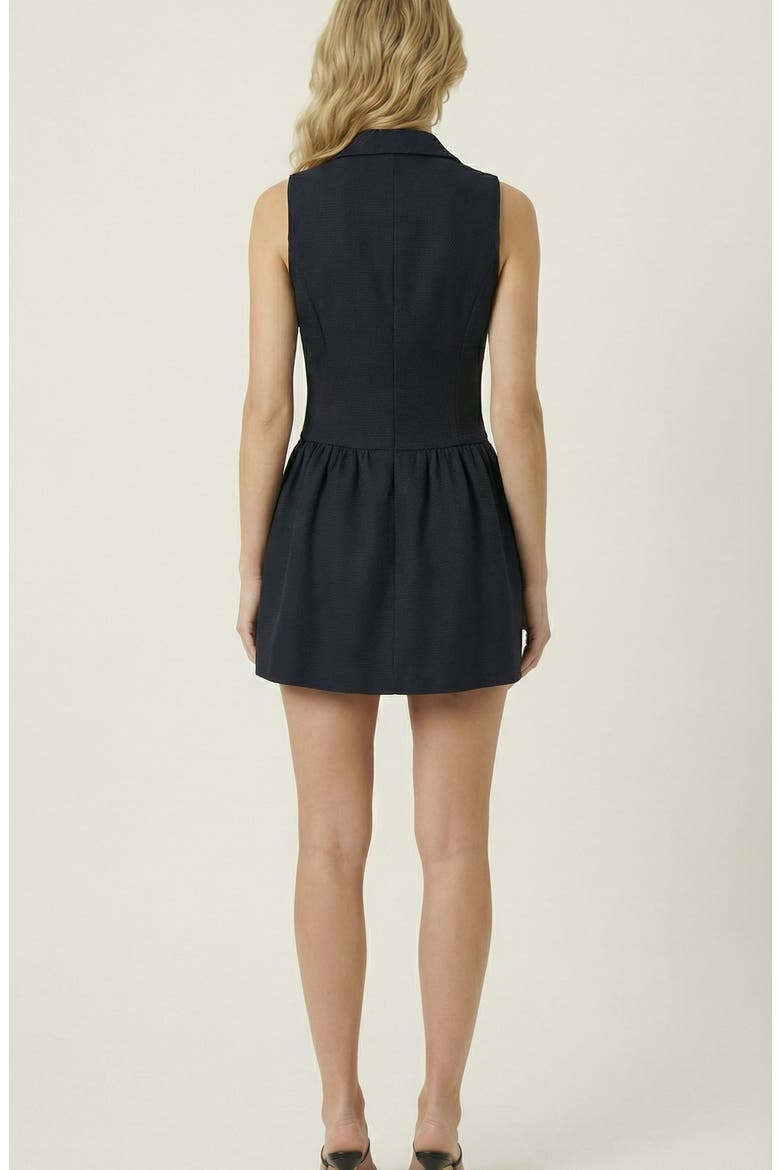 Sleeveless Blazer Dress with Double-Breasted Boucle Tweed and Flared Hem, Alternate, color, Black