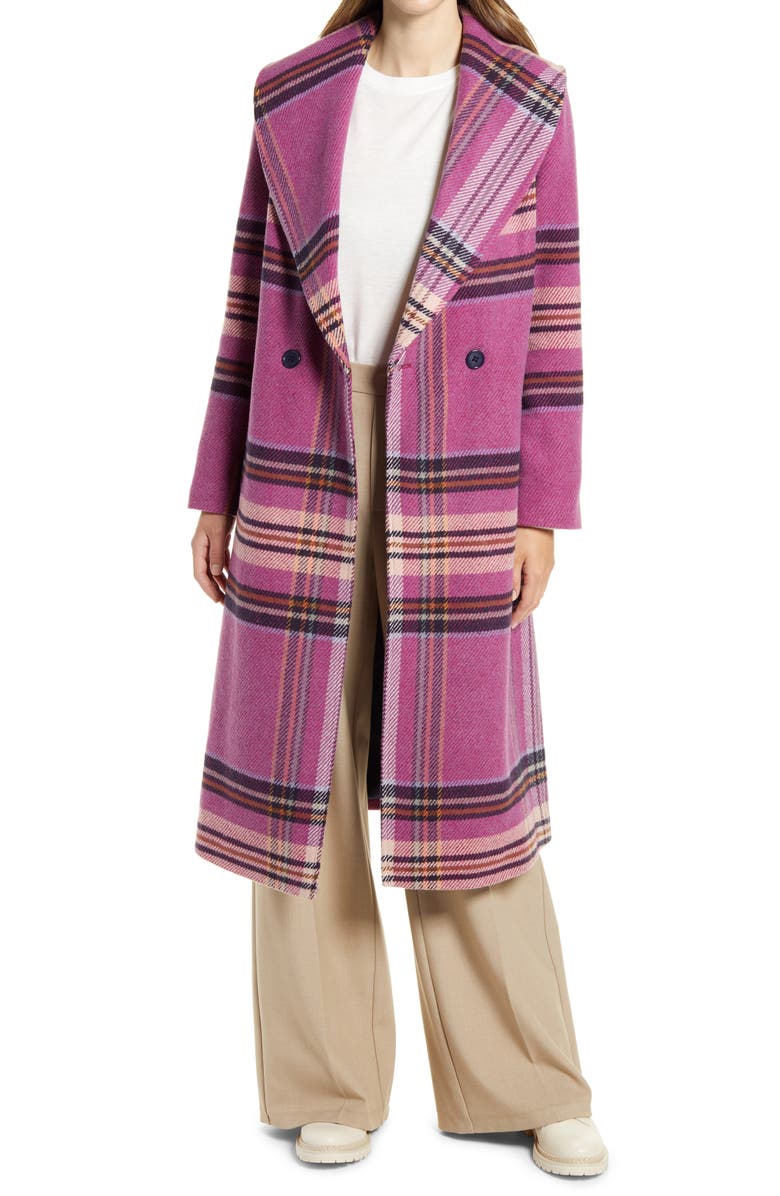Halogen<sup>®</sup> Plaid Shawl Collar Double Breasted Coat, Main, color,