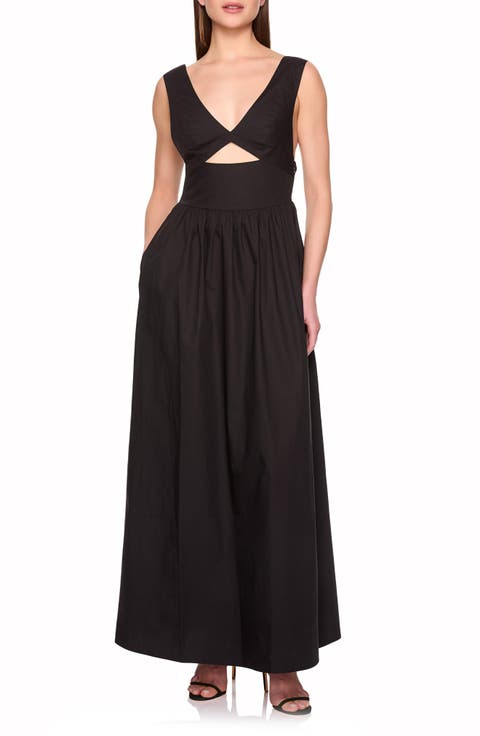 Cutout Detail Cotton Poplin Maxi Dress
